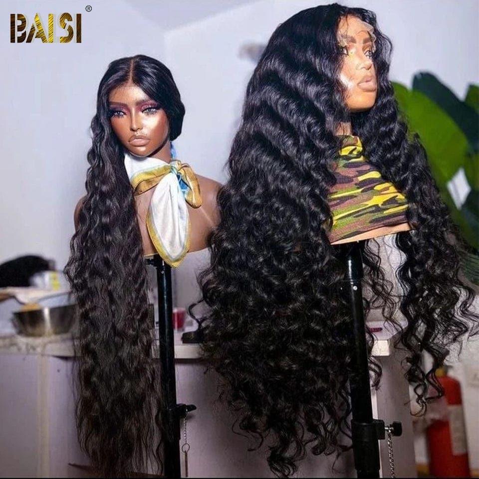 BAISI peluca 13x4 pelucas delanteras de encaje 100% cabello humano recto rizado 250% densidad