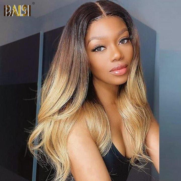 BAISI Achetez 2 perruques minimum au prix d'usine fournisseur 13x4 Frontal Lace Perruque Lisse En Couleur Miel 1B/#4/#27 (Pas Besoin de Code)