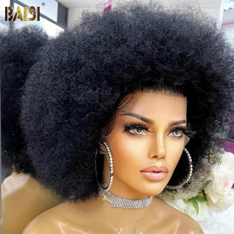 BAISI perruque afro curl pixie 13X4 lace frontal Noir 14 pouce ou avec baby hair en couleur marron ou noir en 100% vrais cheveux humains