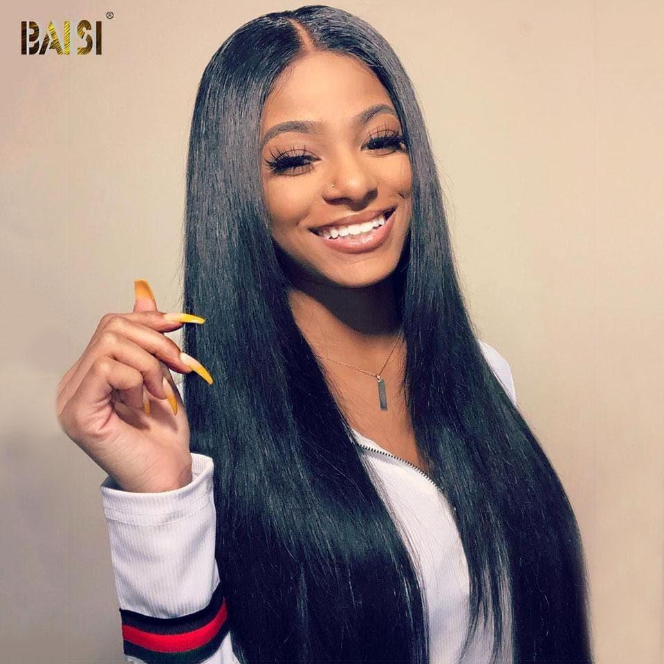 BAISI 13x4 Lace Frontale Perruque lisse 30 pouces 200€  NOIR En 100% Cheveux Humains
