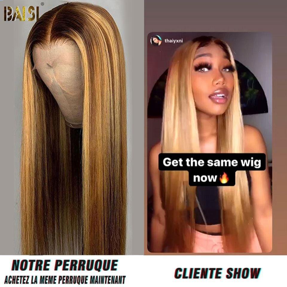 BAISI 13x4 renda frontal reta peruca mel #4MIX #27 em 100% cabelo humano B