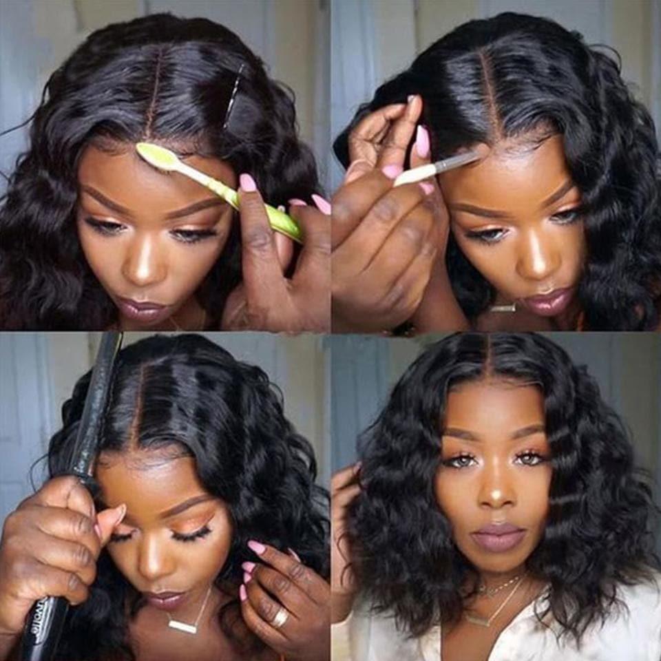 BAISI T-Teil Spitzenperücke BOB Schwarz Körperwelle mit Spitzenfront 13x1x6 Aus 100% Echthaar