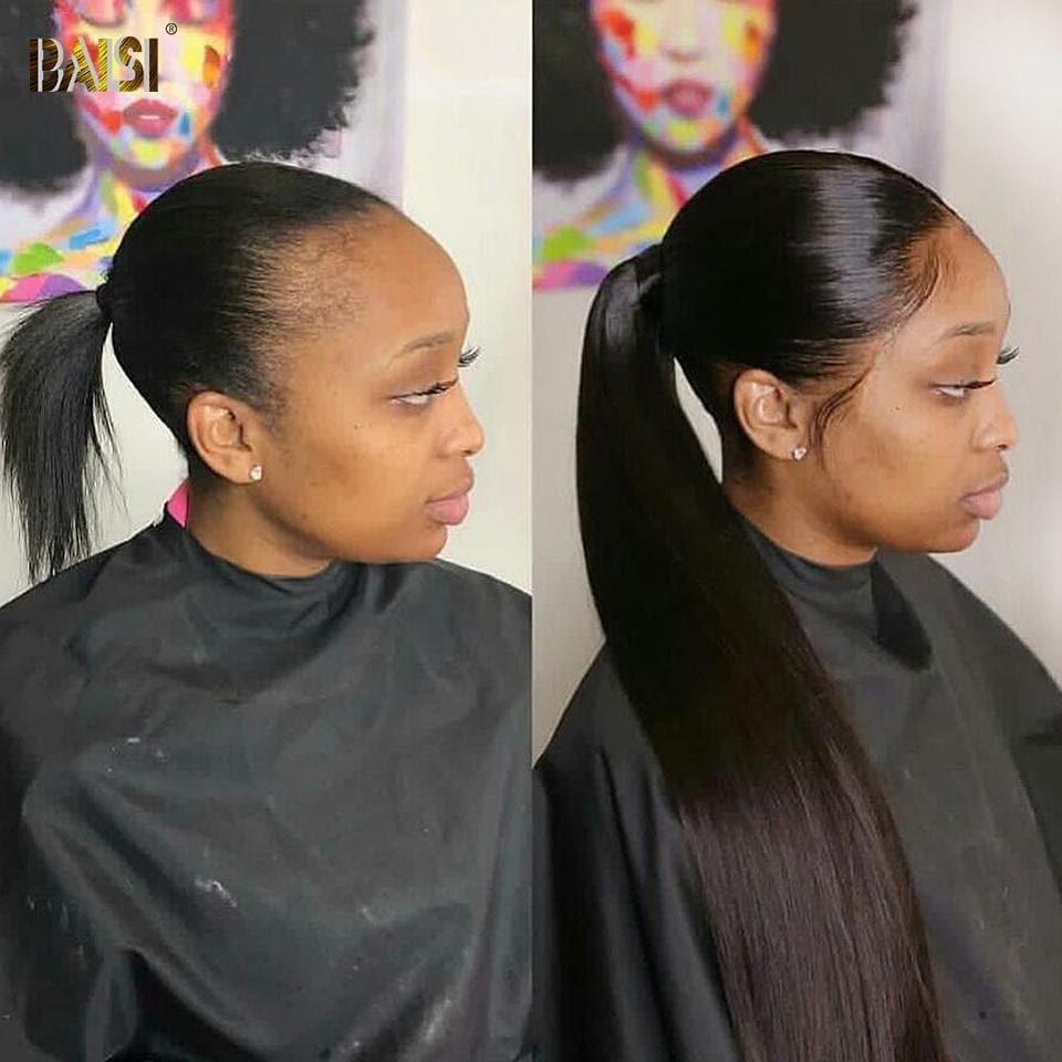 BAISI 100% Human Hair Straight Ponytail