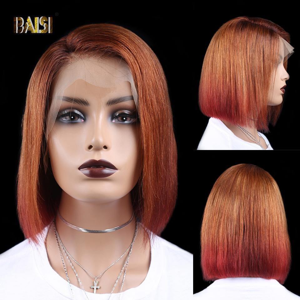 BAISI 13X4 Lace Frontal Bob Wig Square Cut color 100% Human Hair