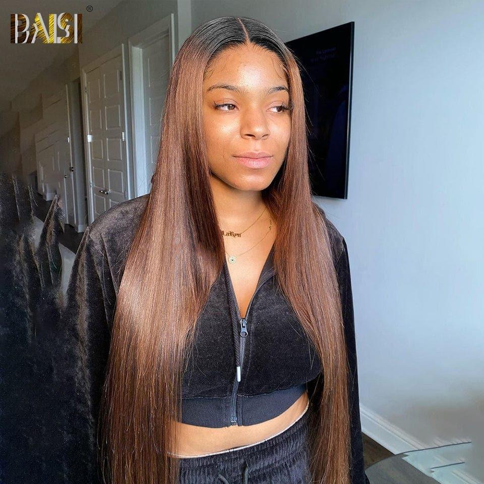 BAISI Achetez 2 perruques minimum au prix d'usine fournisseur 13x4 Lace Frontal Perruque Lisse En Noir Marron 1B#4 Sans Colle Lace déjà couper Facile à Porter En 100% Cheveux Humains (Pas Besoins De Code)