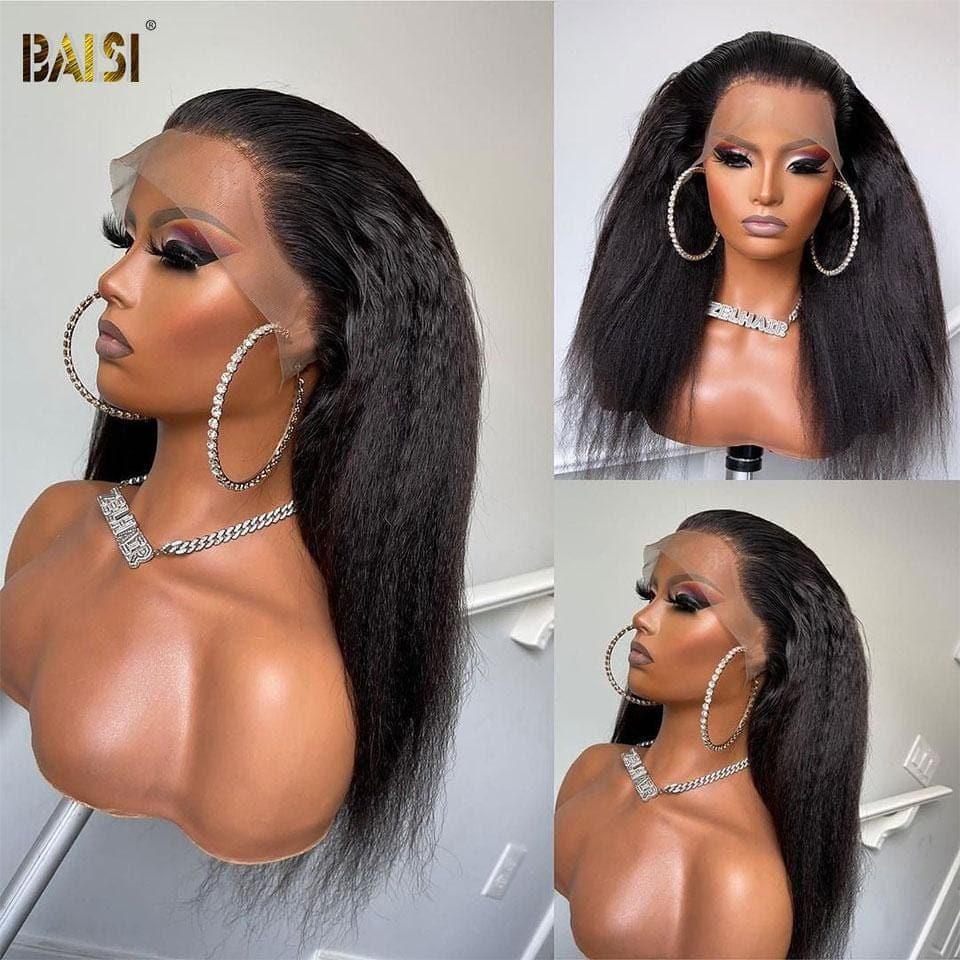 BAISI Bouclé Kinky Straight (Yaki) 13x4 Densité 250% avec frontale Perruque de luxe haute de gamme plus de 10 ans d' utilisation