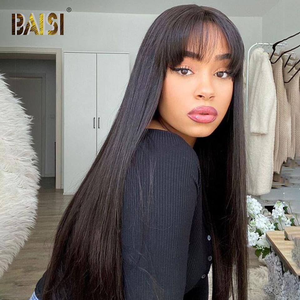 BAISI Bouclé Lisse Avec Frange 13x4 Densité 250% avec frontale Perruque de luxe haute de gamme plus de 10 ans d' utilisation