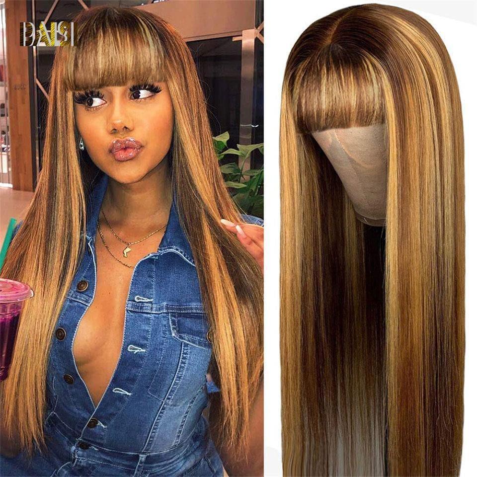 BAISI Coupe Chinoise Perruque Miel Lisse Longue Avec Frange ou marron lisse 18 pouces 100€ 100% Cheveux Humains