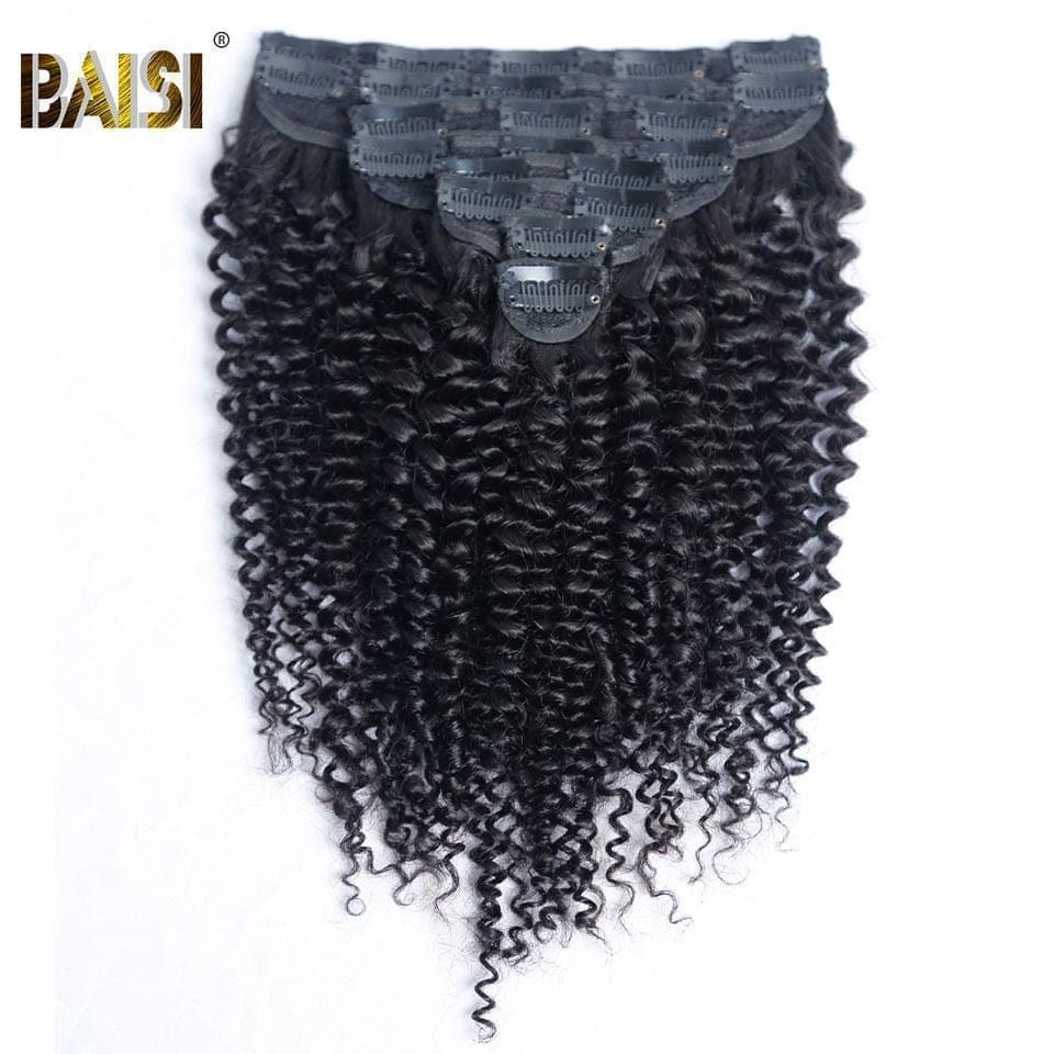Extensiones rizadas con clip BAISI en cabello 100% humano, 8 piezas y 120 g por lote