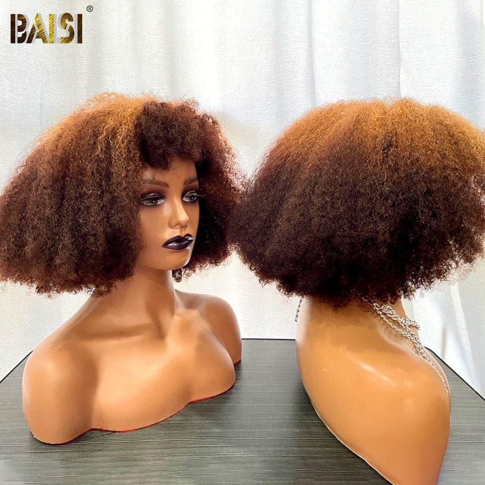 BAISI perruque afro curl avec frange en couleur NOIR 79€ ou Marron 27#/4# en 100% vrais cheveux humains