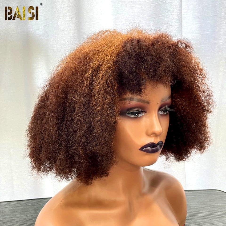 BAISI perruque afro curl avec frange en couleur NOIR 79€ ou Marron 27#/4# en 100% vrais cheveux humains