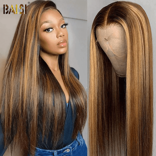 BAISI 13x4 renda frontal reta peruca mel #4MIX #27 em 100% cabelo humano B
