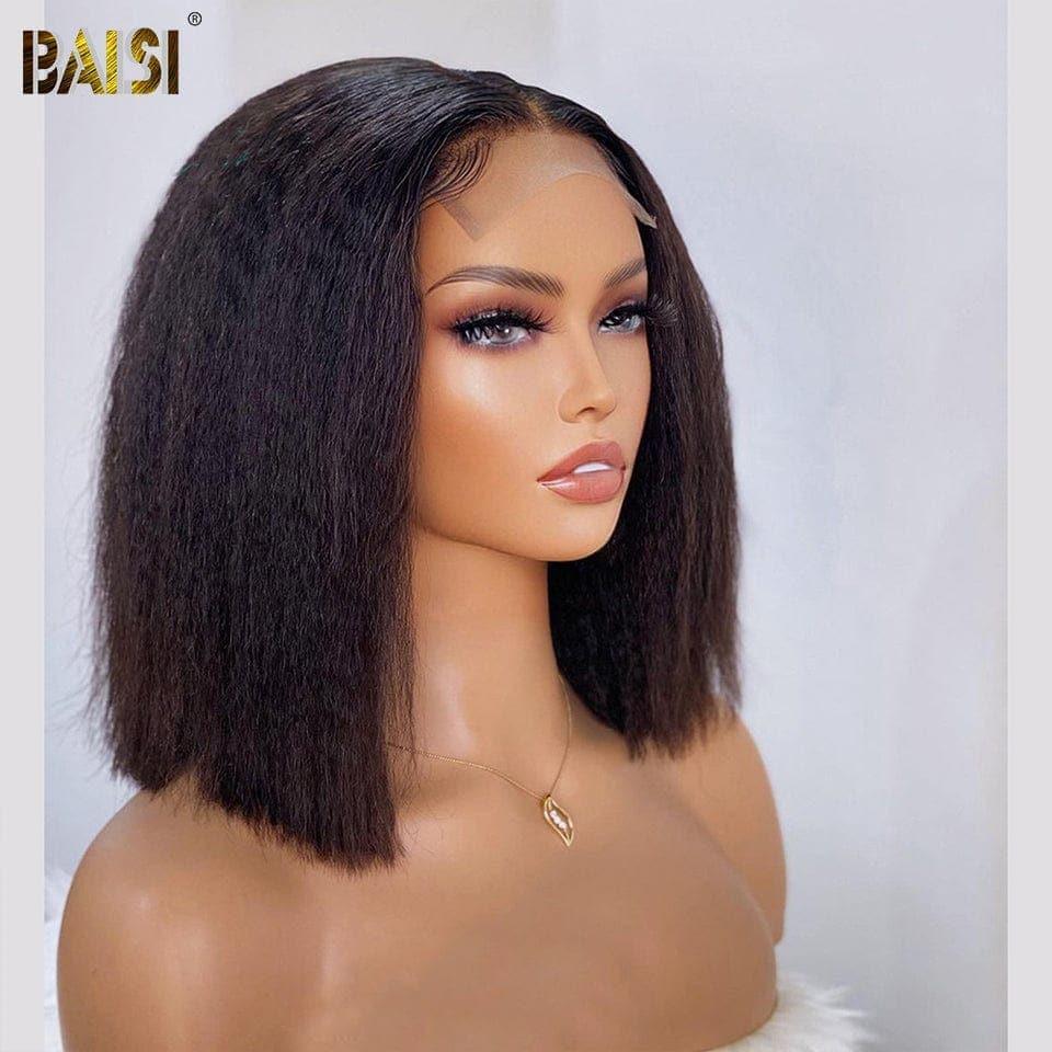 BAISI 4x4 Lace Closure Perruque Bob Kinky Straight en 100% Vrais Cheveux Humains