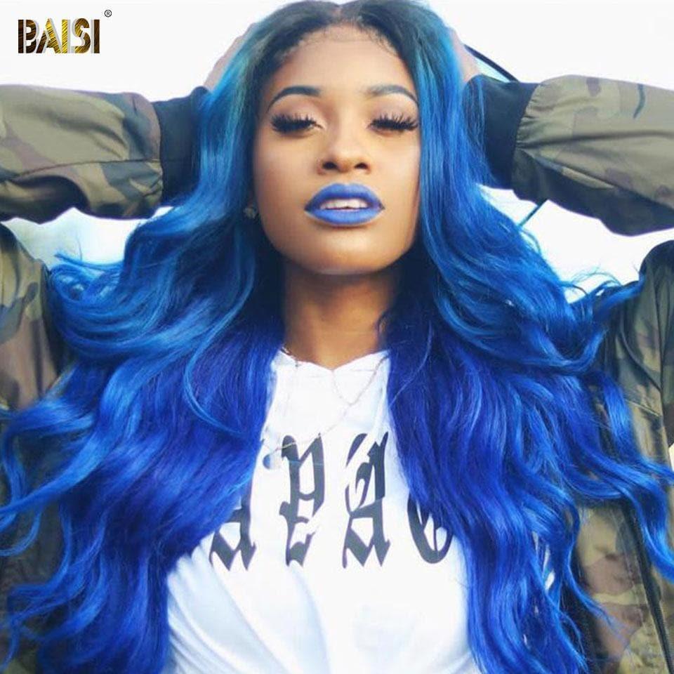 BAISI Perruque Personnalisée Couleur 1B/Bleu Ondulé Body Wave De Haute Qualité, Livraison Gratuite