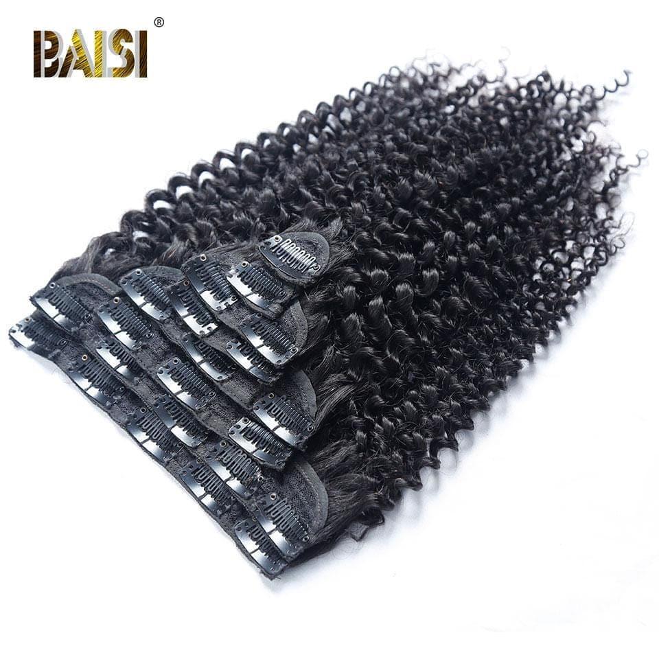 Extensiones rizadas con clip BAISI en cabello 100% humano, 8 piezas y 120 g por lote
