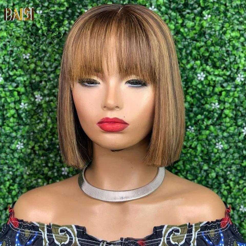 BAISI PERRUQUE MIEL AVEC FRANGE FABRIQUÉ À LA MACHINE