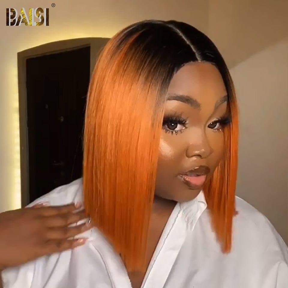 BAISI Lace Frontal Perruque Bob Carrée lisse en Couleur ou Boucles 66€ en 100% Cheveux Humain
