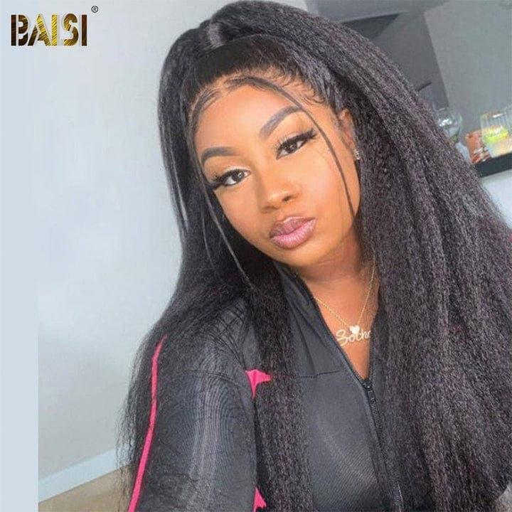BAISI Achetez 2 perruques minimum au prix d'usine fournisseur 360 Lace Perruque Kinky Straight Yaki en Vrais Cheveux Humains Coiffure Chignion (Pas Besoin de Code)