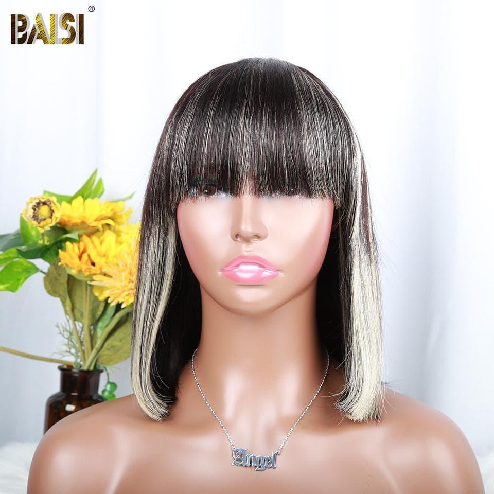 BAISI CHINESE CUT BLACK MIX BLONDE SCHNÜRLOSE GLATTE BOB PERÜCKE MIT FRANSEN #1BMIX#613
