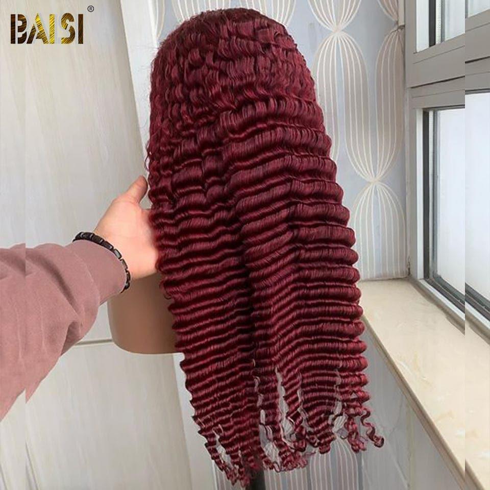 BAISI Kaufen Sie 5 Stück FACTORY PRICE 13x4 Lace Frontal Wig Deep Wave Burgunderrot 100% Echthaar (kein Code erforderlich)