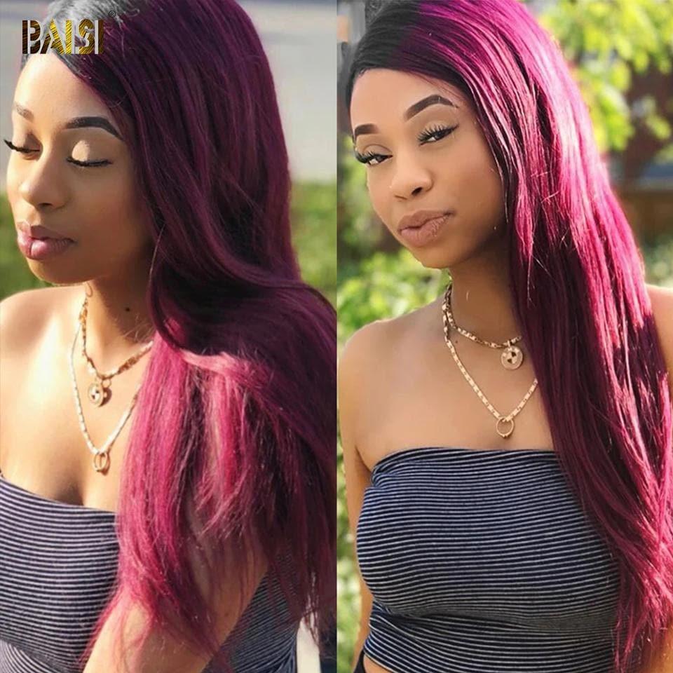 BAISI Fushia Pink glatte Perücke