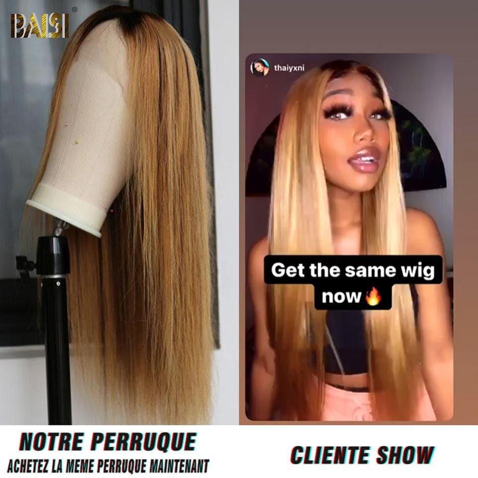 BAISI 13x4 renda frontal reta peruca mel #4MIX #27 em 100% cabelo humano B