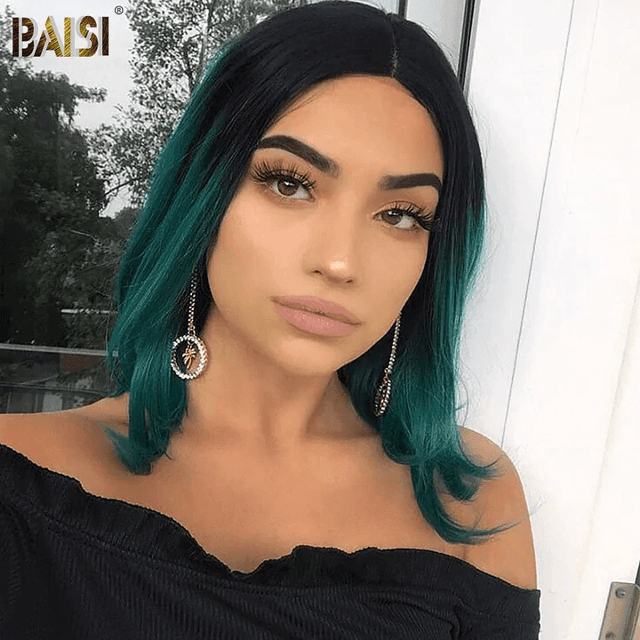 BAISI Achetez 2 perruques minimum au prix d'usine fournisseur 13X4 Perruque lisse 1B Vert En 100% Cheveux Humains Pré-plucked Pas Besoin de Colle en 100% Raw Hair Lace déjà couper (Pas Besoin de Code)