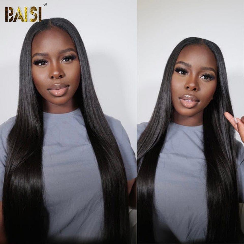 BAISI V Part Perruque Lisse en 100% Cheveux Humains Fabriqué à La Machine Sans Lace