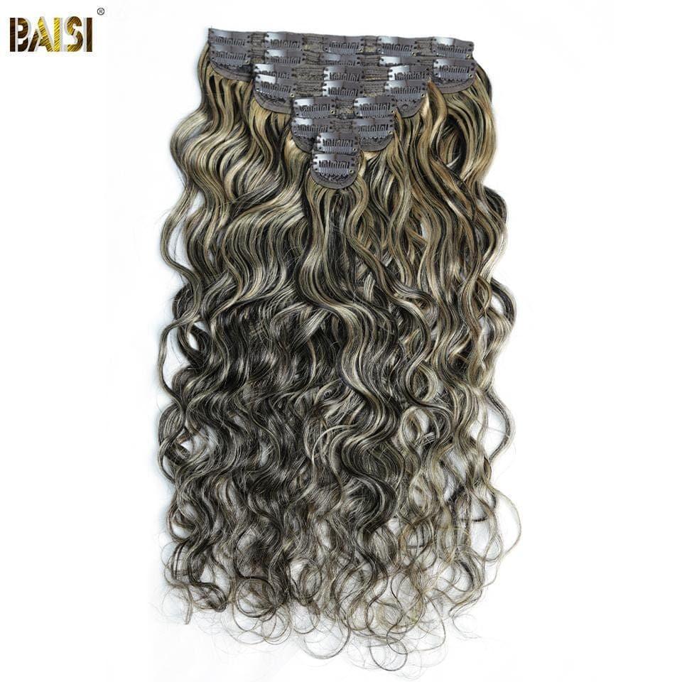 BAISI T1B#4-#27 Körperwellen-Clip-In-Haarverlängerungen, 100 % Echthaar, 8 Stück und 120 g pro Los