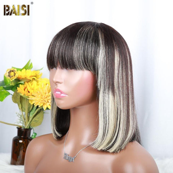 BAISI COUPE CHINOISE NOIR MIX BLONDE SANS LACE PERRUQUE BOB LISSE AVEC FRANGE #1BMIX#613