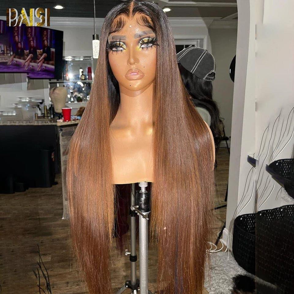 BAISI Achetez 2 perruques minimum au prix d'usine fournisseur 13x4 Lace Frontal Perruque Lisse En Noir Marron 1B#4 Sans Colle Lace déjà couper Facile à Porter En 100% Cheveux Humains (Pas Besoins De Code)
