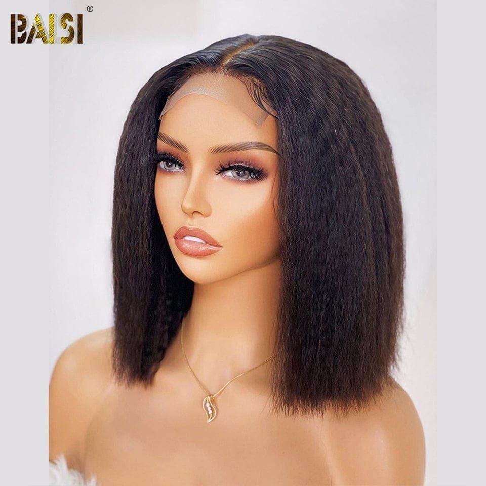 BAISI 4x4 Lace Closure Perruque Bob Kinky Straight en 100% Vrais Cheveux Humains