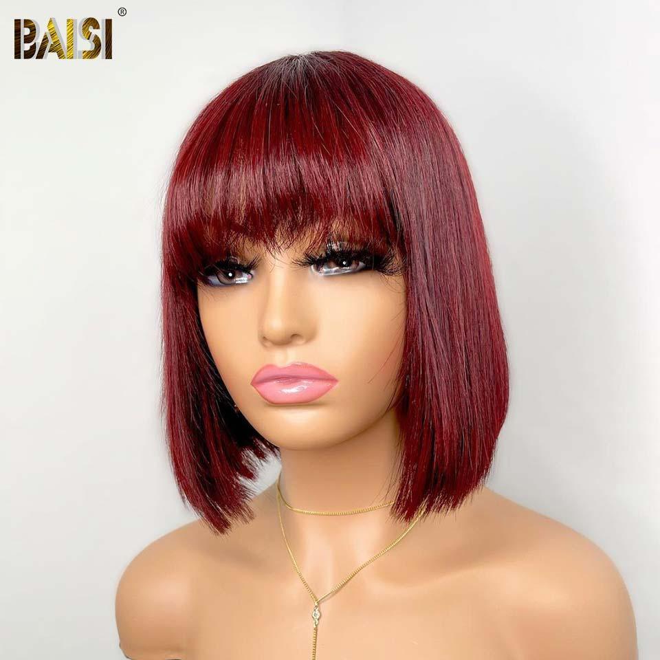 BAISI PERRUQUE Rouge Bordeaux AVEC FRANGE FABRIQUÉ À LA MACHINE SDD bone straight 100% Cheveux Humains