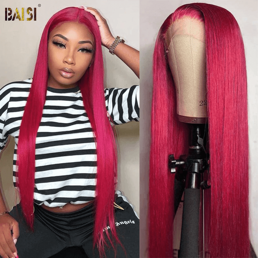 BAISI Achetez 2 perruques minimum au prix d'usine fournisseur 13x4 Lace Frontal Perruque Lisse Rouge Foncé ou 2X6 lace 99J# de luxe SDD straight 20 pouces en 100% Cheveux Humains (Pas Besoin de Code)