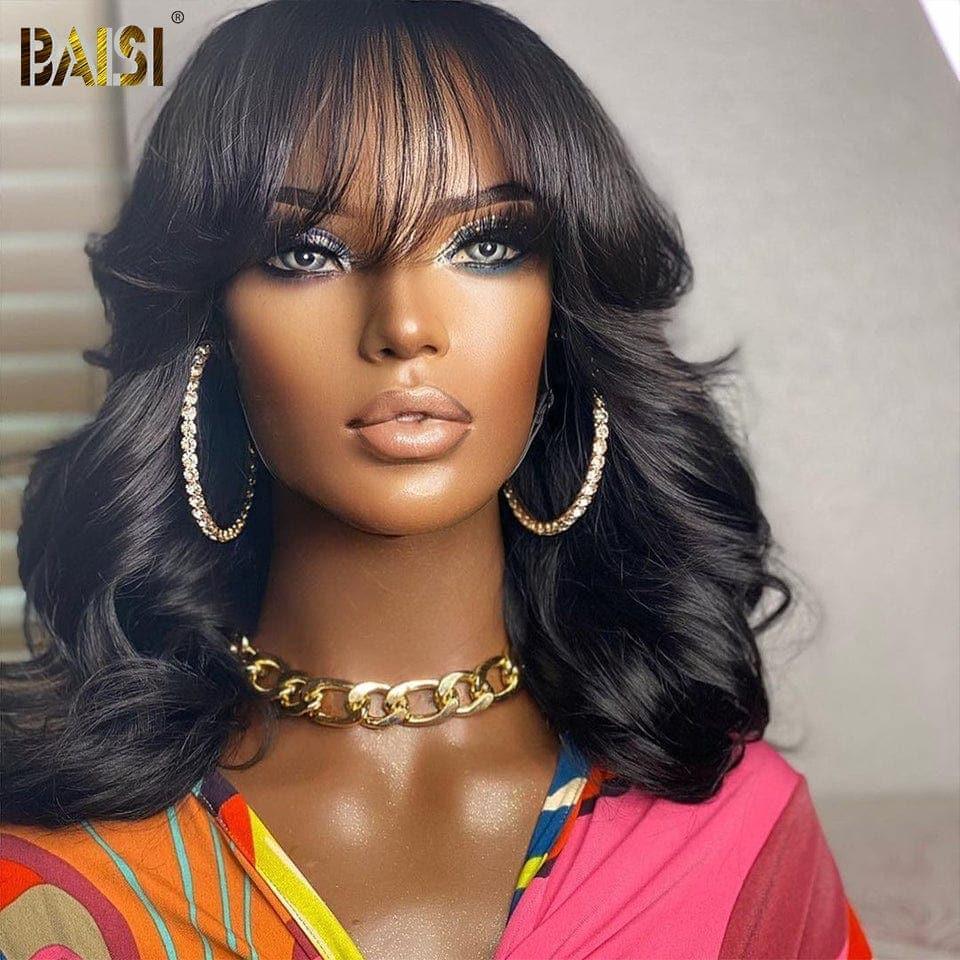 BAISI Kaufen Sie 5 Stück FABRIKPREIS Bob-Perücke mit Pony, gewellte Körperwelle, 100 % Echthaar (kein Code erforderlich)