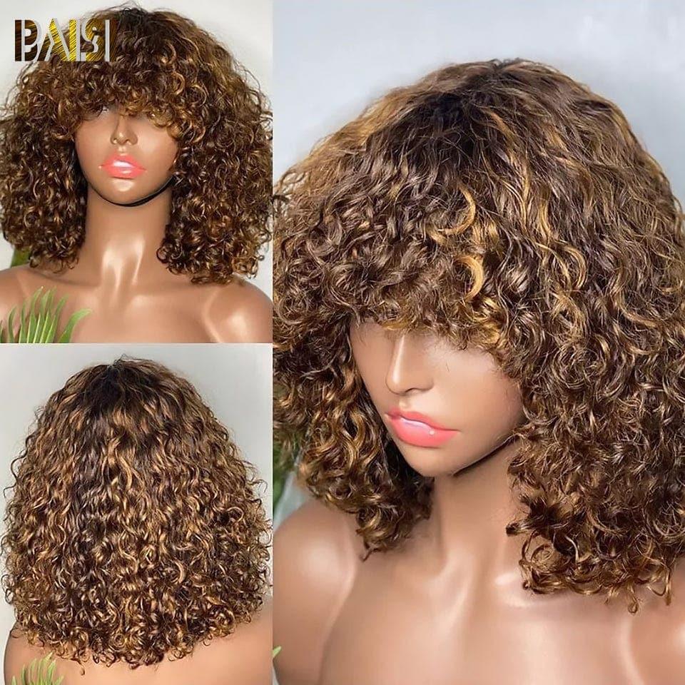 BAISI Andrée perruqueavec frange 4#mix27# deep wave en 100% Cheveux Humains