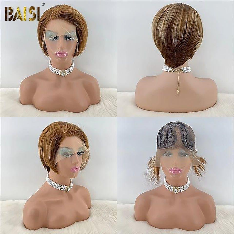 BAISI Perruque Pixie En Couleur Variée en 100% Cheveux Humains en Mèche Indian Brésilien