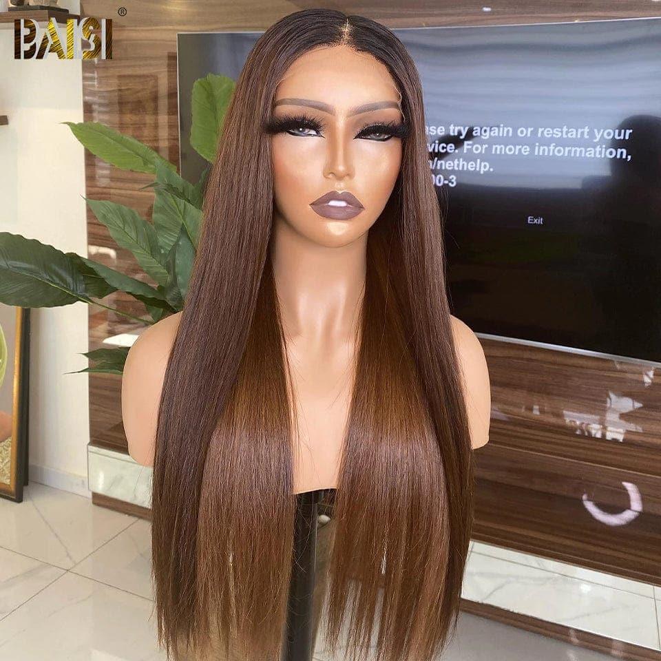 BAISI Achetez 2 perruques minimum au prix d'usine fournisseur 13x4 Lace Frontal Perruque Lisse En Noir Marron 1B#4 Sans Colle Lace déjà couper Facile à Porter En 100% Cheveux Humains (Pas Besoins De Code)
