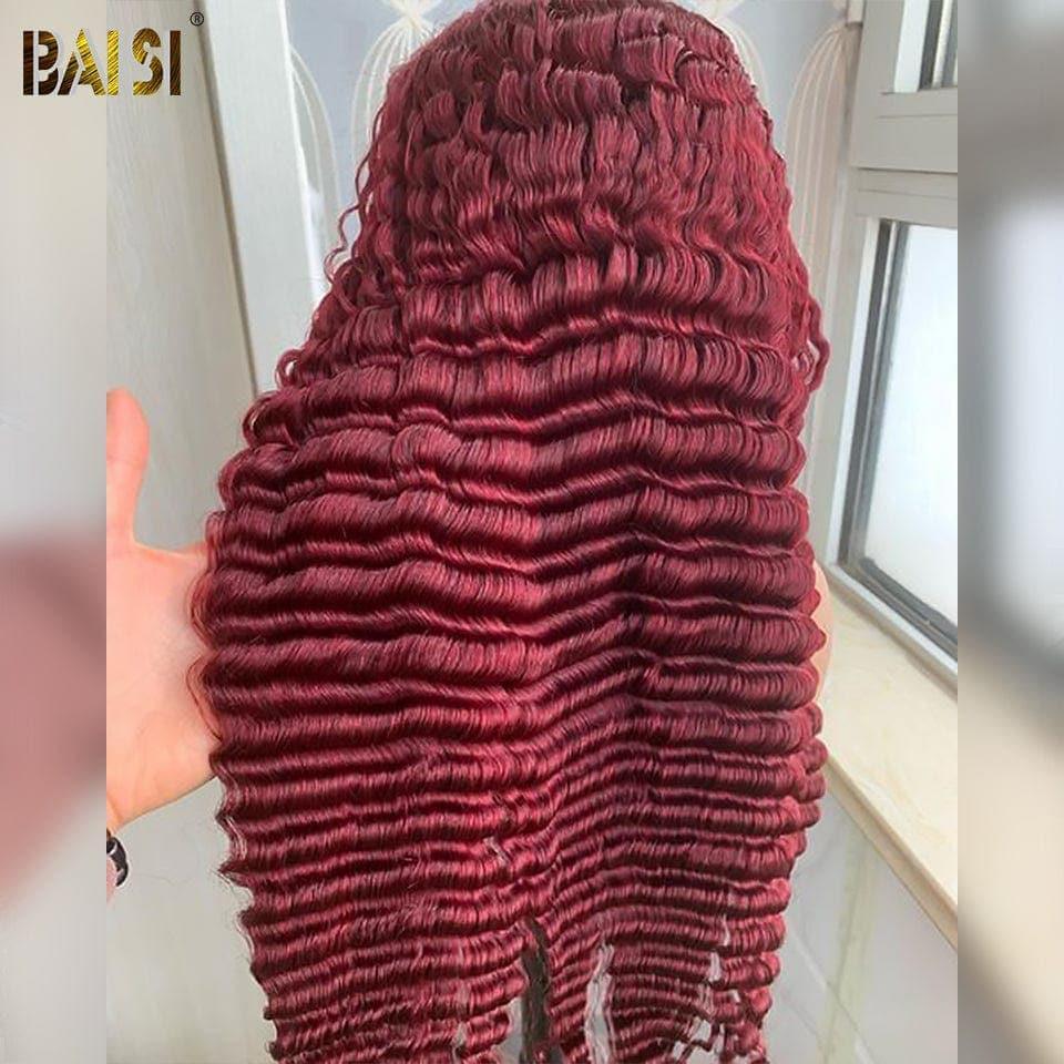 BAISI Kaufen Sie 5 Stück FACTORY PRICE 13x4 Lace Frontal Wig Deep Wave Burgunderrot 100% Echthaar (kein Code erforderlich)