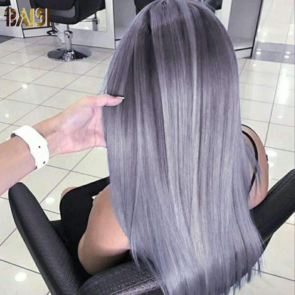 BAISI Collection Poivre et Sel 13x4 Lace Frontal Perruque Lisse Gris en 100% Cheveux Humains