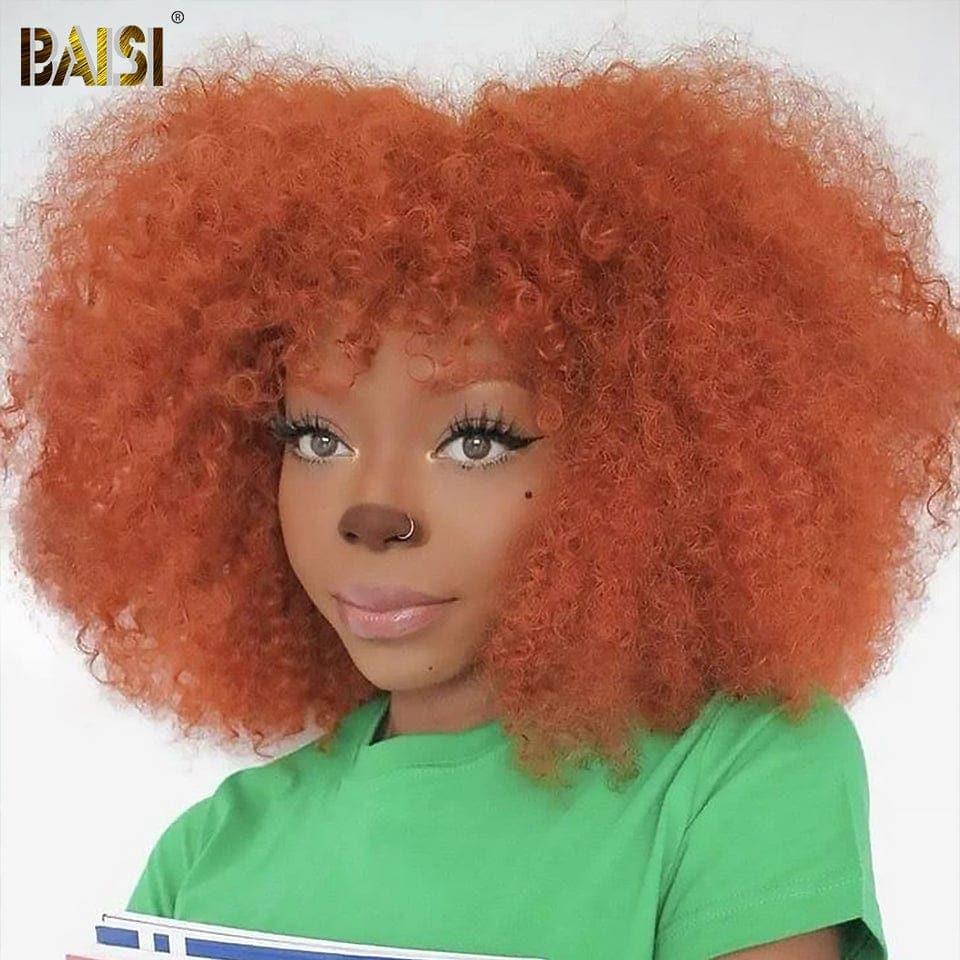 BAISI Acquista almeno 2 parrucche al prezzo di fabbrica fornitore parrucca 13X4 lace frontal pixie liscia 1BT4# o afro riccia con frangia in colore arancione in 100% capelli umani veri