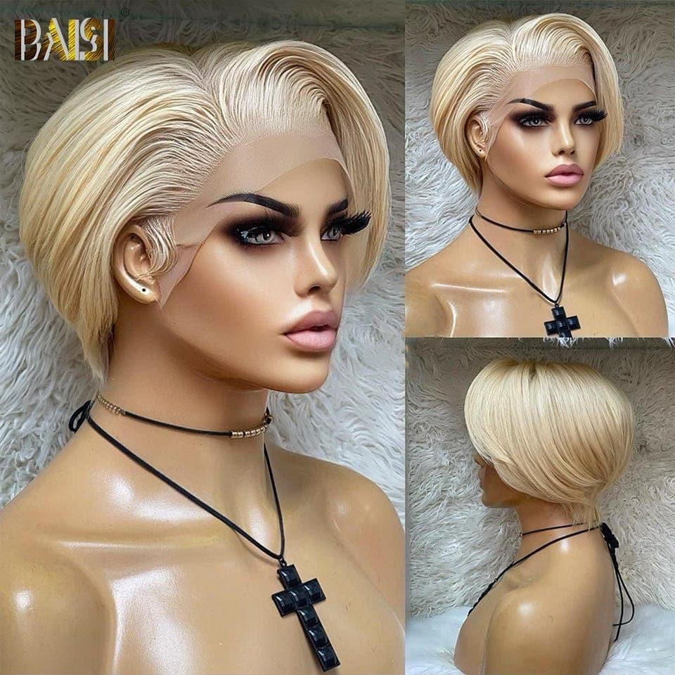 BAISI Achetez 2 perruques minimum au prix d'usine fournisseur  Coupe Pixie Lisse En Blonde #613 100% Vrais Cheveux Humains (Pas Besoins De Code)