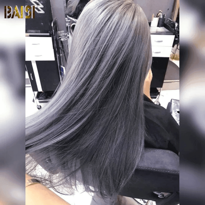 BAISI Achetez 2 perruques minimum au prix d'usine fournisseur 13x4 Lace Frontal Perruque Lisse En Gris Sans Colle Lace déjà couper Facile à Porter En 100% Cheveux Humains (Pas Besoins De Code)