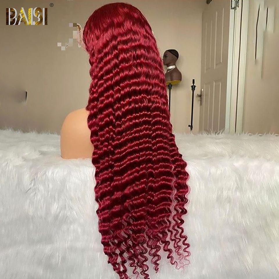 BAISI Kaufen Sie 5 Stück FACTORY PRICE 13x4 Lace Frontal Wig Deep Wave Burgunderrot 100% Echthaar (kein Code erforderlich)