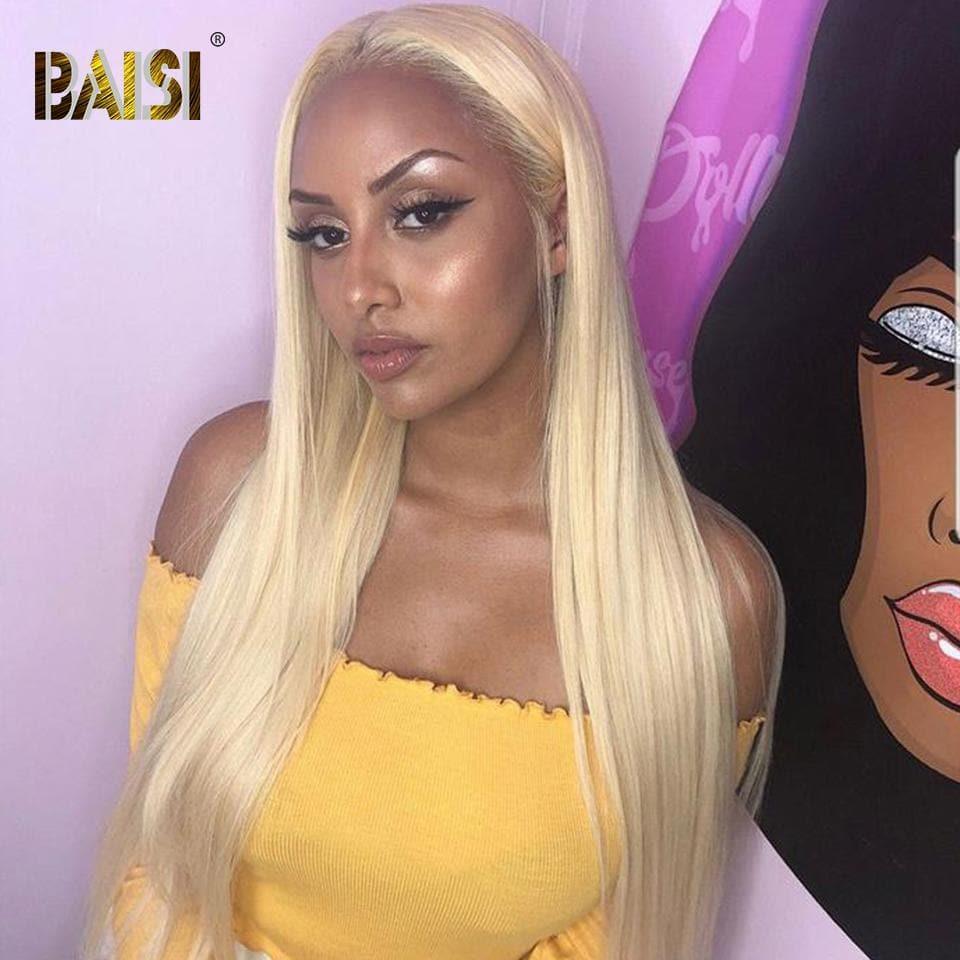 BAISI Achetez 2 perruques minimum au prix d'usine fournisseur #613 13x4 Lace Frontal Perruque Lisse Blonde Avec Transparent lace (Pas Besoin de Code)