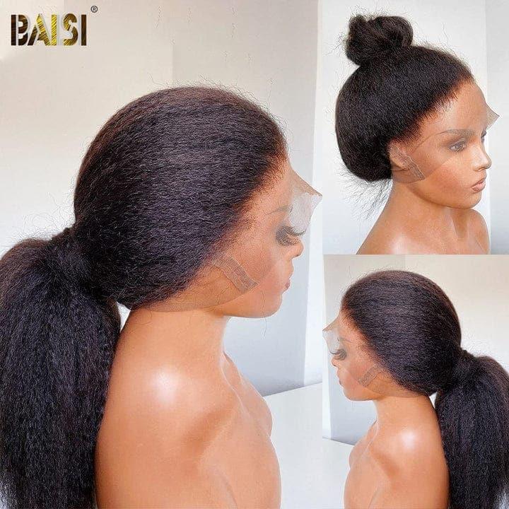 BAISI Achetez 2 perruques minimum au prix d'usine fournisseur 360 Lace Perruque Kinky Straight Yaki en Vrais Cheveux Humains Coiffure Chignion (Pas Besoin de Code)