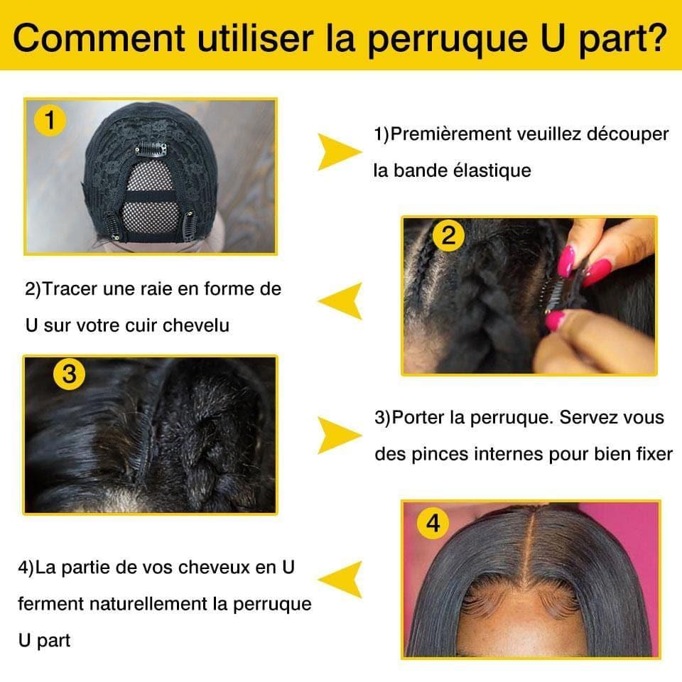 BAISI U PART PERRUQUE SANS LACE en 100% cheveux humains