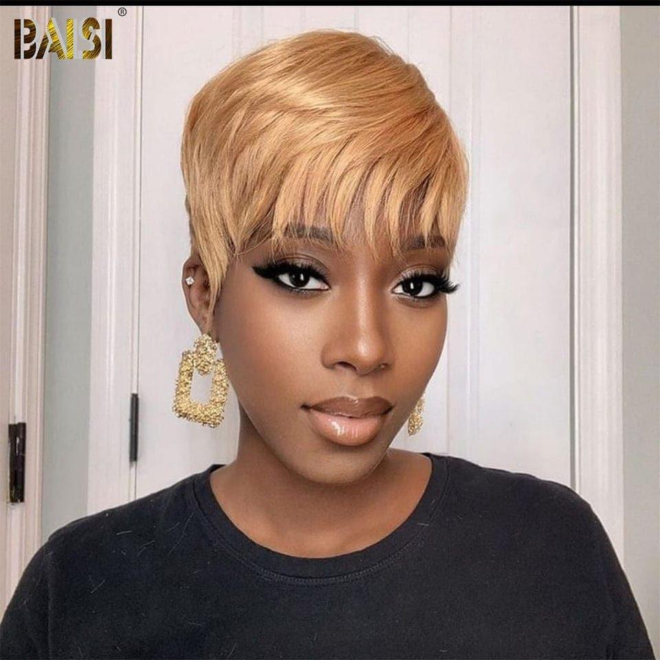 BAISI Perruque Pixie Lisse 4 Couleurs Fabriqué à la Machine noir 45€ en 100% Cheveux Humains