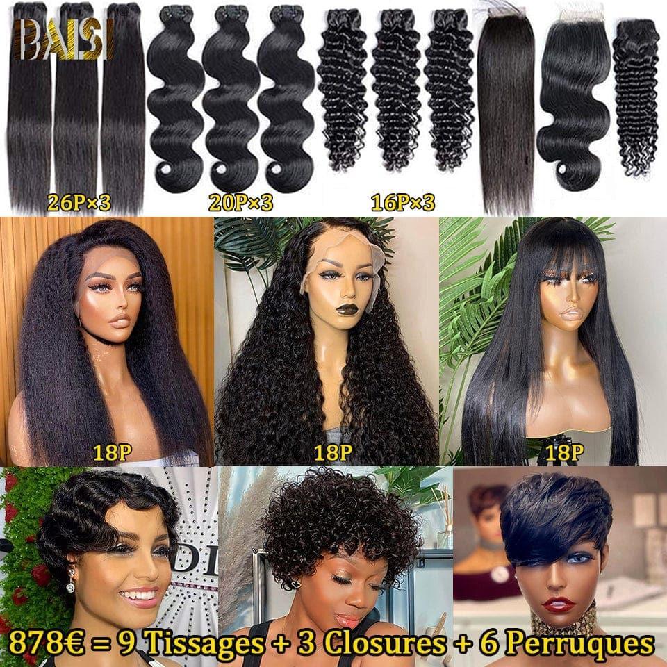 Lotto all'ingrosso BAISI di 6 parrucche 9 intrecci 3 chiusure a prezzi accessibili 878 euro in capelli umani al 100%