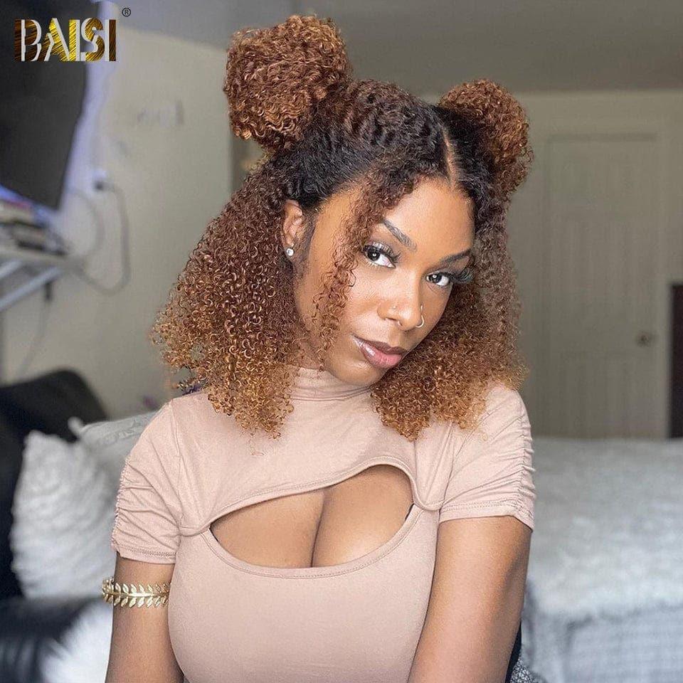 BAISI 13x4 lace frontal curly wave 18 pouces 95€ ou T PART LACE PERRUQUE BOUCLÉE CURLY EN 100% CHEVEUX HUMAINS EN COULEUR MARRON BLONDE NOIR